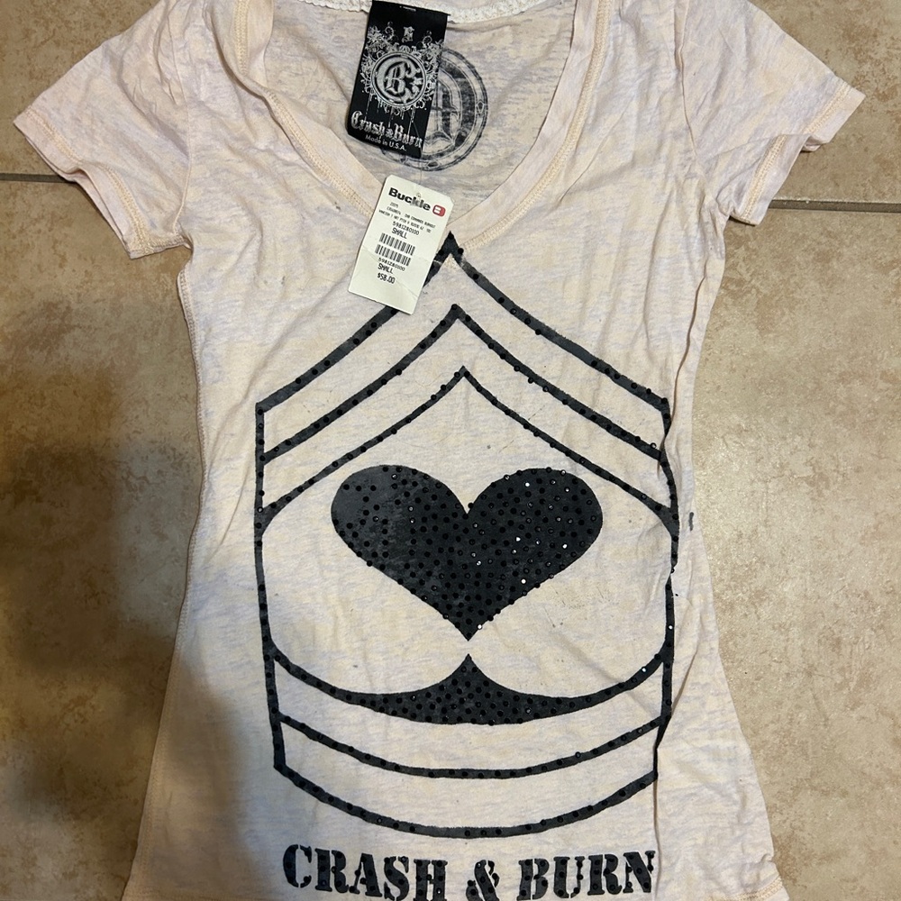 CRASH and BURN beige embellished T-Shirt S